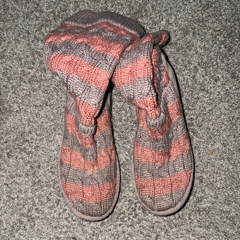 UGG Pink and Gray Knit Slipper Socks
